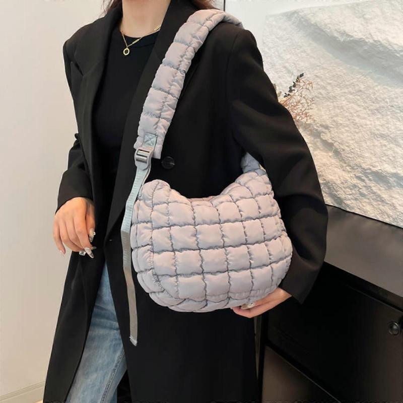 Elegante Borsa a Tracolla Trapuntata Puffer da Donna Imbottita Leggera con Cerniera per Viaggi Shopping e Lavoro Bianco