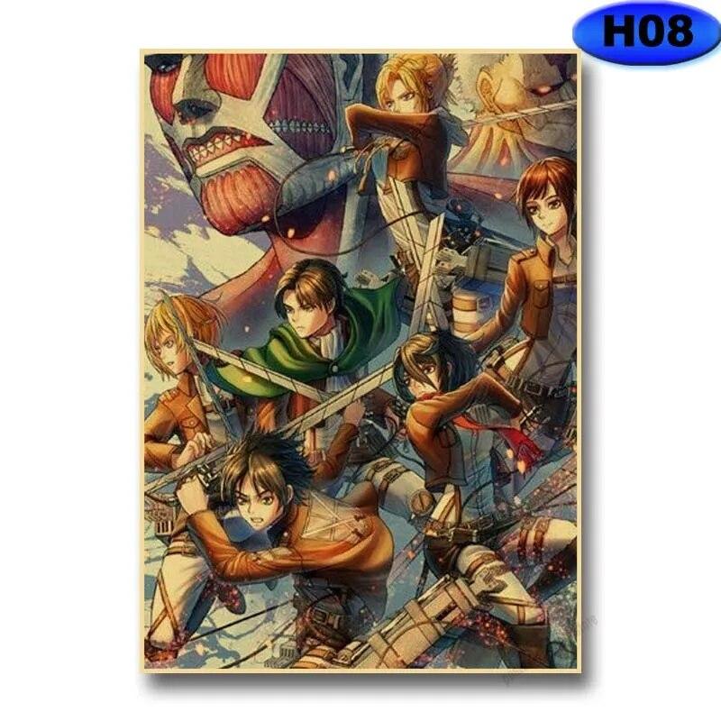 Attack on Titan Staffel 4 Poster Retro Kraftpapier Poster Wandaufkleber Home Anime Dekor Arbeitszimmer Bar Café Wandkunst Gemälde
