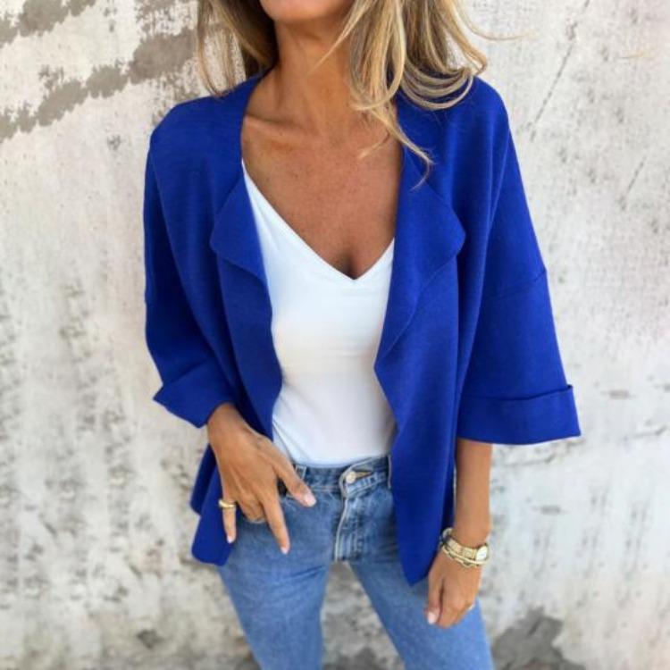 Frühling Herbst Damen Imitation Wildleder Jacke Revers Langarm Offene Vorderseite Mantel Einfarbige Regulärer Stil Oberbekleidung