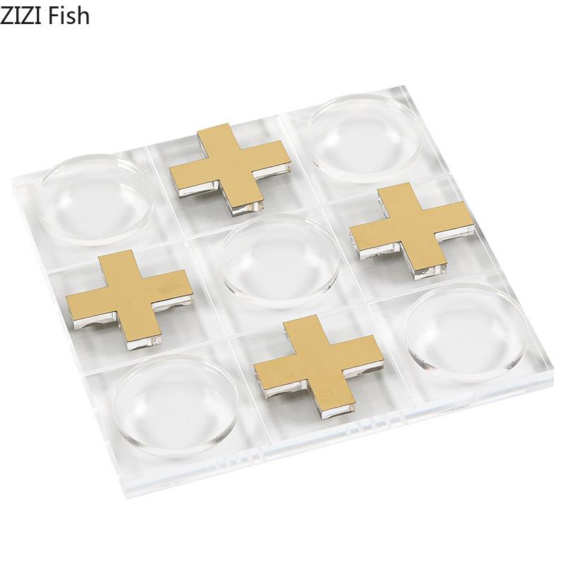 Transparent Acrylic Tic-Tac-Toe Game Chessboard Geometric Artwork Ornaments Desk Decoration Chess Pieces Casual Chess Games