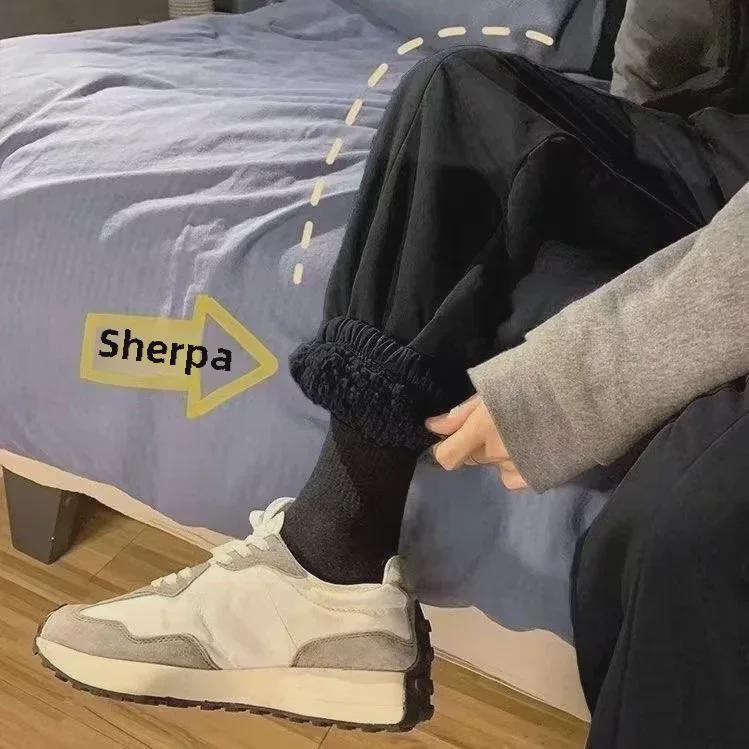 

Мужские толстые спортивные штаны из кашемировой овчины: Зимние теплые, модные, спортивные брюки с бархатной подкладкой и манжетами L чёрный