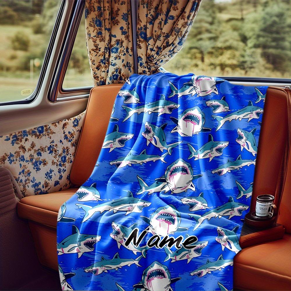 Shark Pattern Blanket Personalized Name Soft Comfortable Stylish Blanket Car Blanket Perfect For Travel Camping Outdoor Home Suitable For All Seasons