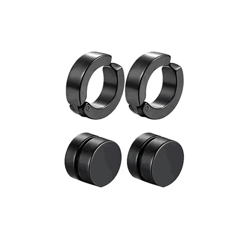 5 pairs of fashionable men's punk cross pendants stainless steel earless magnet earrings set