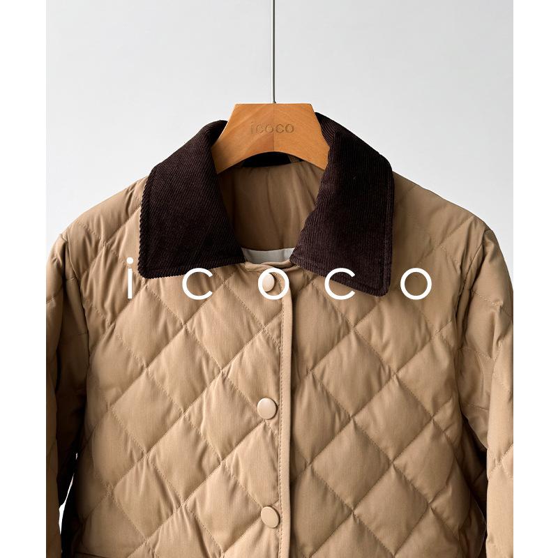 Wool blended plain weave cloth! Rhombus hunting white goose down jacket winter