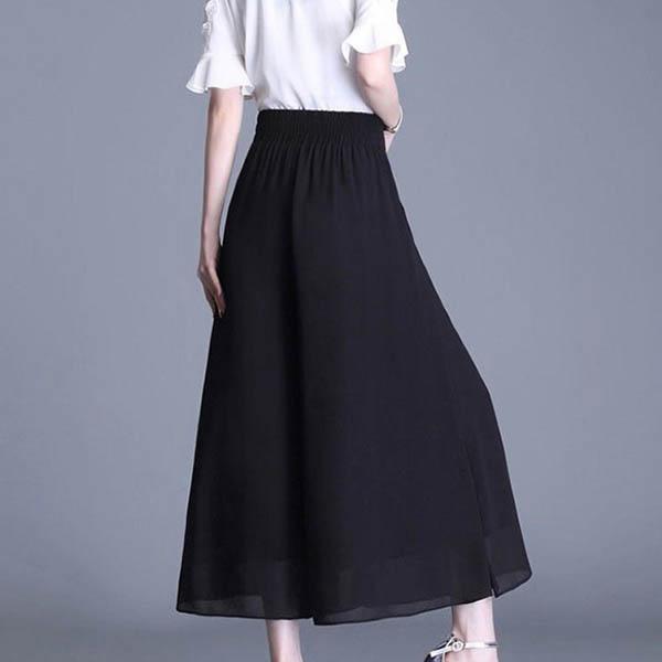Black Skirt Women's Summer Dress Mid-length Culottes Pleated High Waist Eight-point Wide-leg Pants Skirt