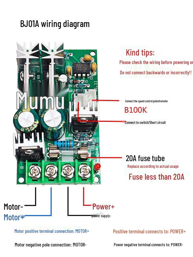 12V/24V DC Motor PWM Stufenloser Geschwindigkeitsregler 20A Hochleistungsplatine mit Elektromagnetischem Schalter