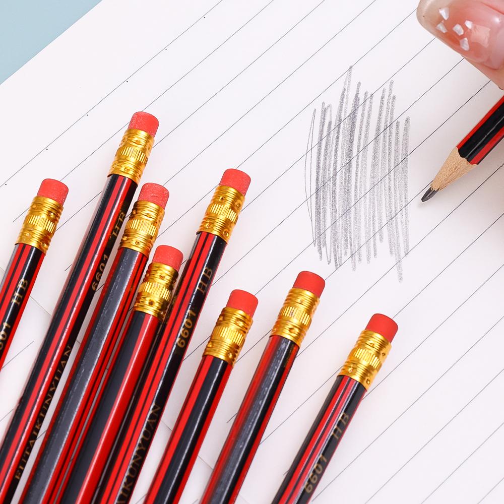 40/30/10PCS Wooden Lead Pencils with Eraser Student Children Painting Drawing Hexagonal Grip Pencil School Office Stationery