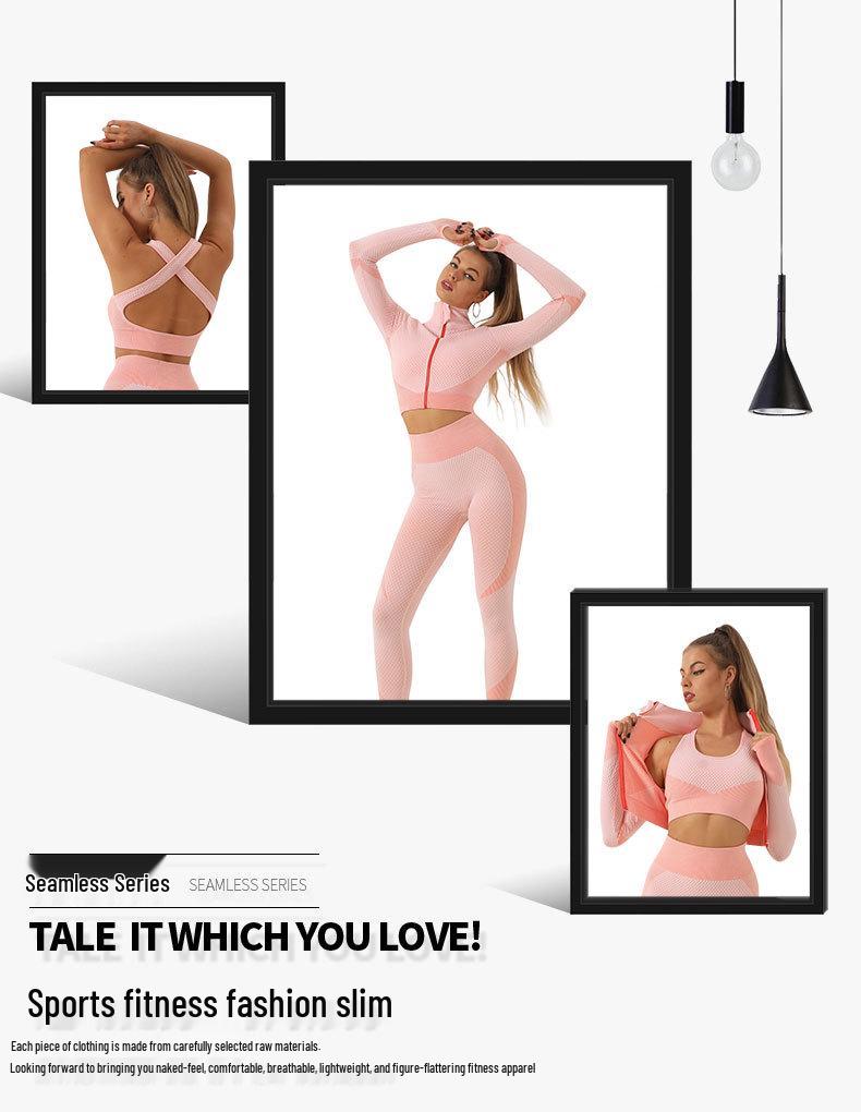 Women's Striped Long Sleeve Yoga Suit - Quick Dry Colorblock Jacket & Crop Top