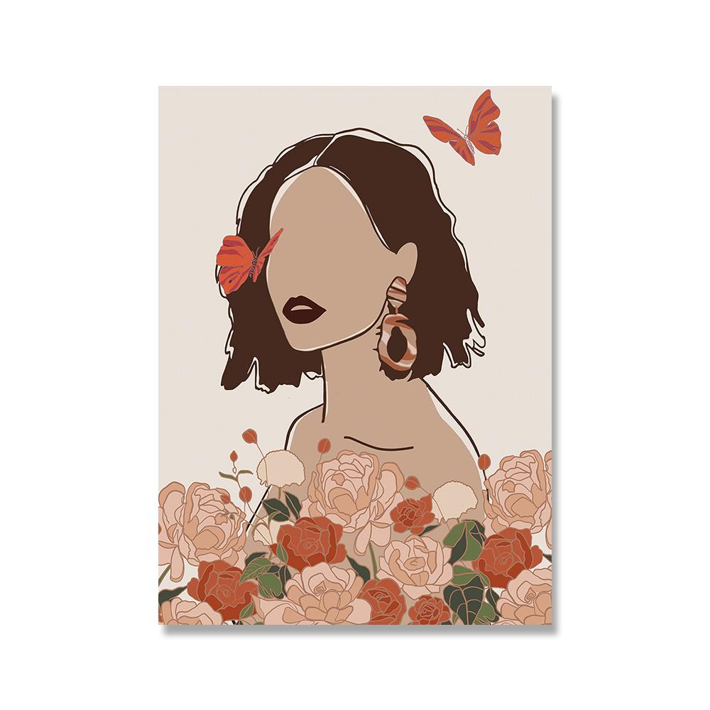 

Цветочная женская голова, холст, постер, скандинавская черная кожа, бохо, настенные художественные принты, живопись, современная декоративная картина, украшение для гостиной 21x30cm No Framed