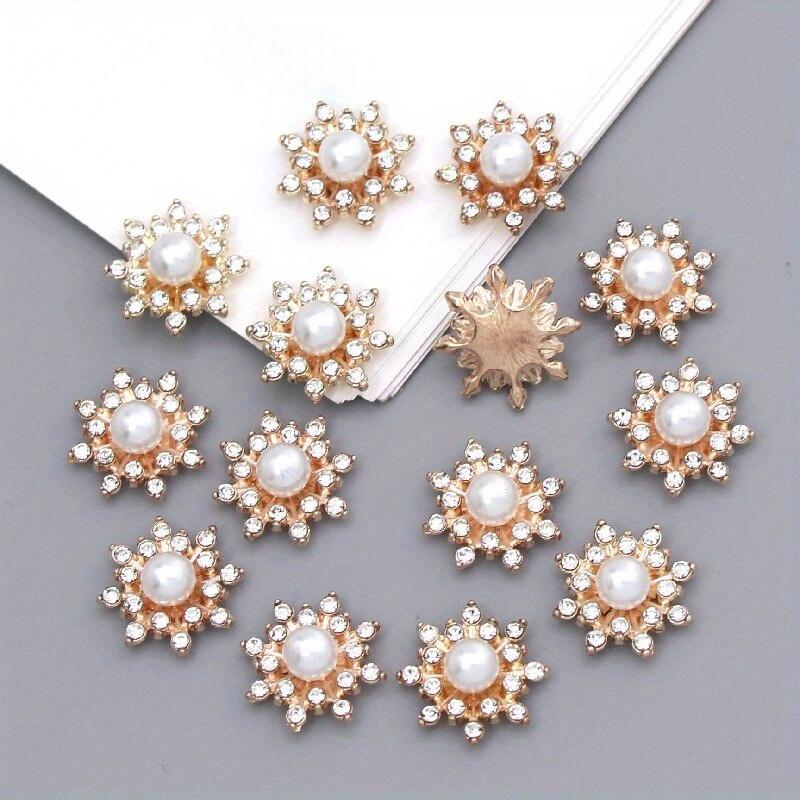 10pcs Snowflake Cabochon Metal Base Strass Glitter Rhinestone Buttons for Clothing Shoes Bags Accessories DIY Crafts
