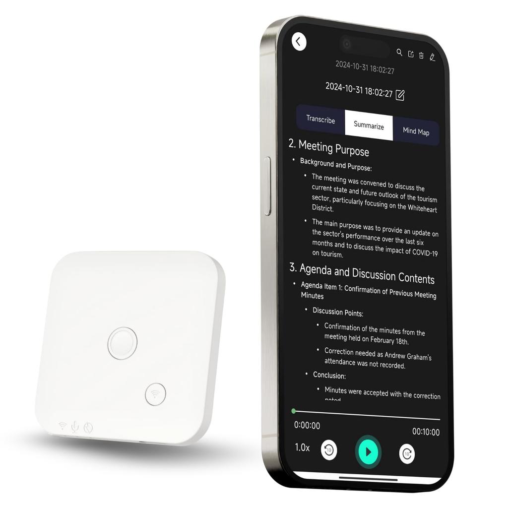 FoCase Rec AI Voice Recorder with App for Speech-to-Text, GPT-4o, Summary, Mind Mapping, 64GB Storage, Magnetic Design, Dictaphone for Calls,