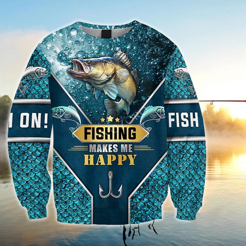 New Round Neck Pullover Sweatshirt Creative 3D Digital Fish Print Long-sleeved Top Men's Sweatshirt