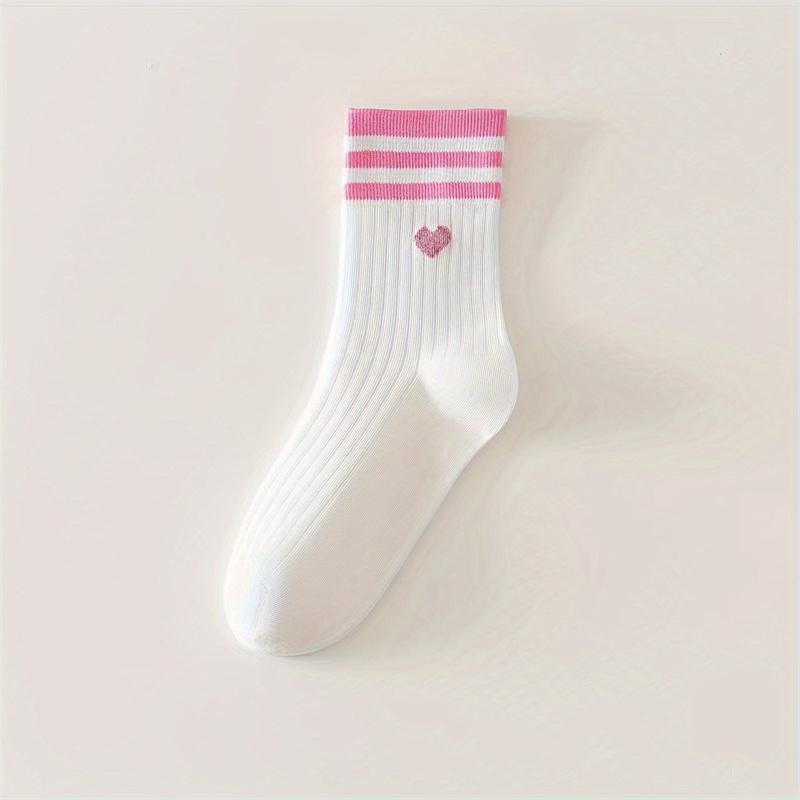

1 пара полосатых носков средней длины с надписью Love - Удобные и дышащие, милые и нежные женские носки «Первая любовь» One Size