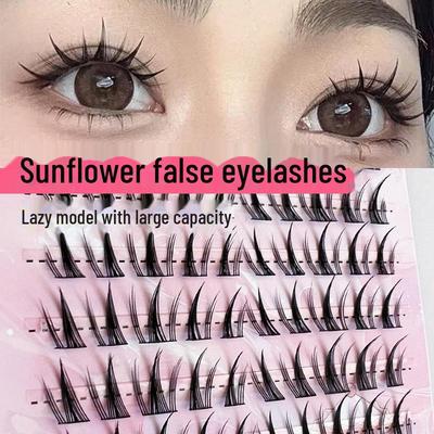 Yue Jiao Niang Sonnenblumen-Cartoon-Falsche Wimpern - Einzelner Büschel, dünner schwarzer Stiel, Internet-Promi-Stil
