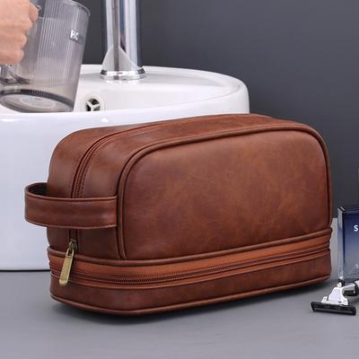 Cross Border Double-layer Toiletry Bag Men On Business Trips Portable High-end PU Leather Waterproof Large Capacity Storage Makeup