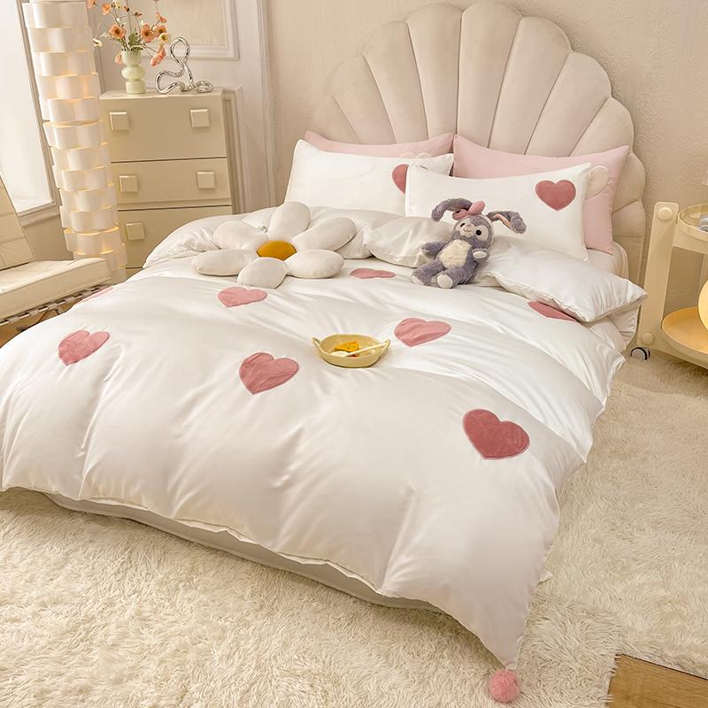Ins Love Heart Bedding Set Princess Duvet Cover Sheets With Bedspread Single Twin Full Queen Double Size Bedroom Decor For Home