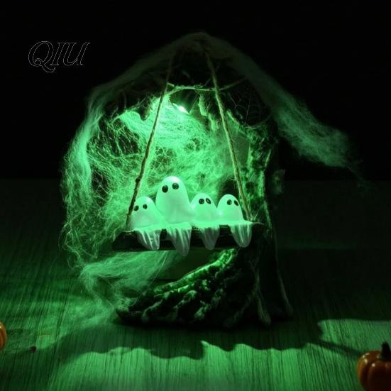 Seizoensgebonden Souvenir voor Huisdecoratie Halloween Geesten aan een Boomzwaai Standbeeld, Spookachtige Verlichte Zwaaiende Geest Leuke Figuur met Spinnenweb Bureau