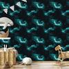 Watercolor Galaxy Wallpaper Turquoise, Black and Sea Blue 50x1000
