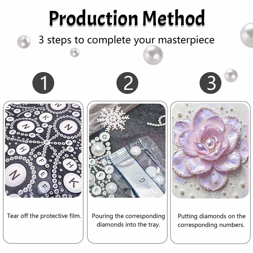 Handmade Framed Pearl Bead Painting Kit Elegant Pastel Camellia Flower 3D Shiny Canvas Art Ready to Display Home Decor Birthday Gift Idea