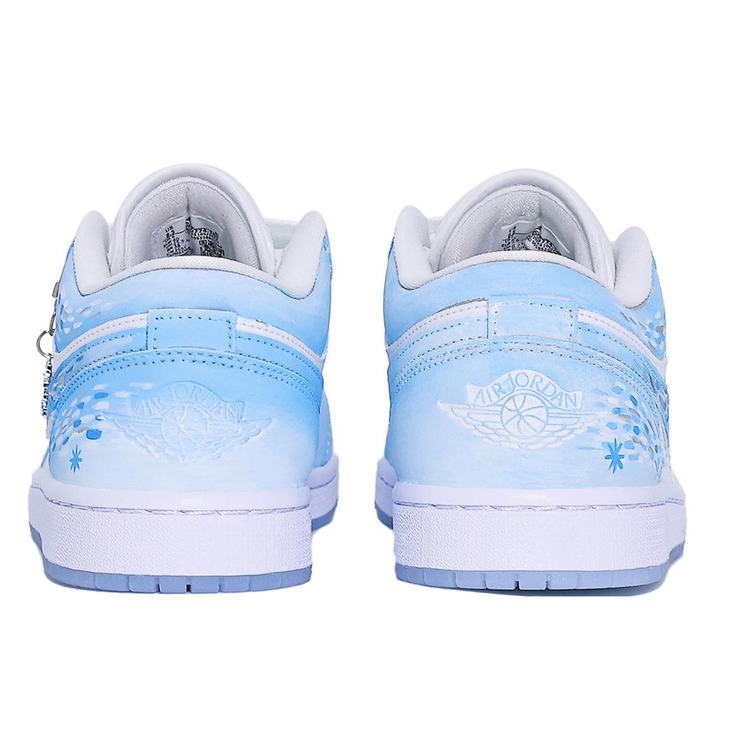 Jordan Air Jordan 1 Abrasion Resistant Breathable Low Top Vintage Basketball Shoes Unisex White Blue DC0774-105(Team1083-)
