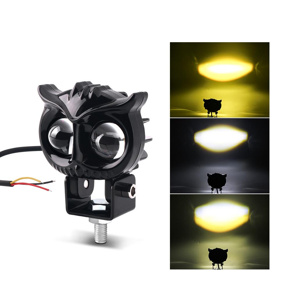 Motorcycle Headlight Led Owl Design Strobe Flash Spotlights White Yellow High Low Beam Scooter Auto Fog Light Running Lamp 12V