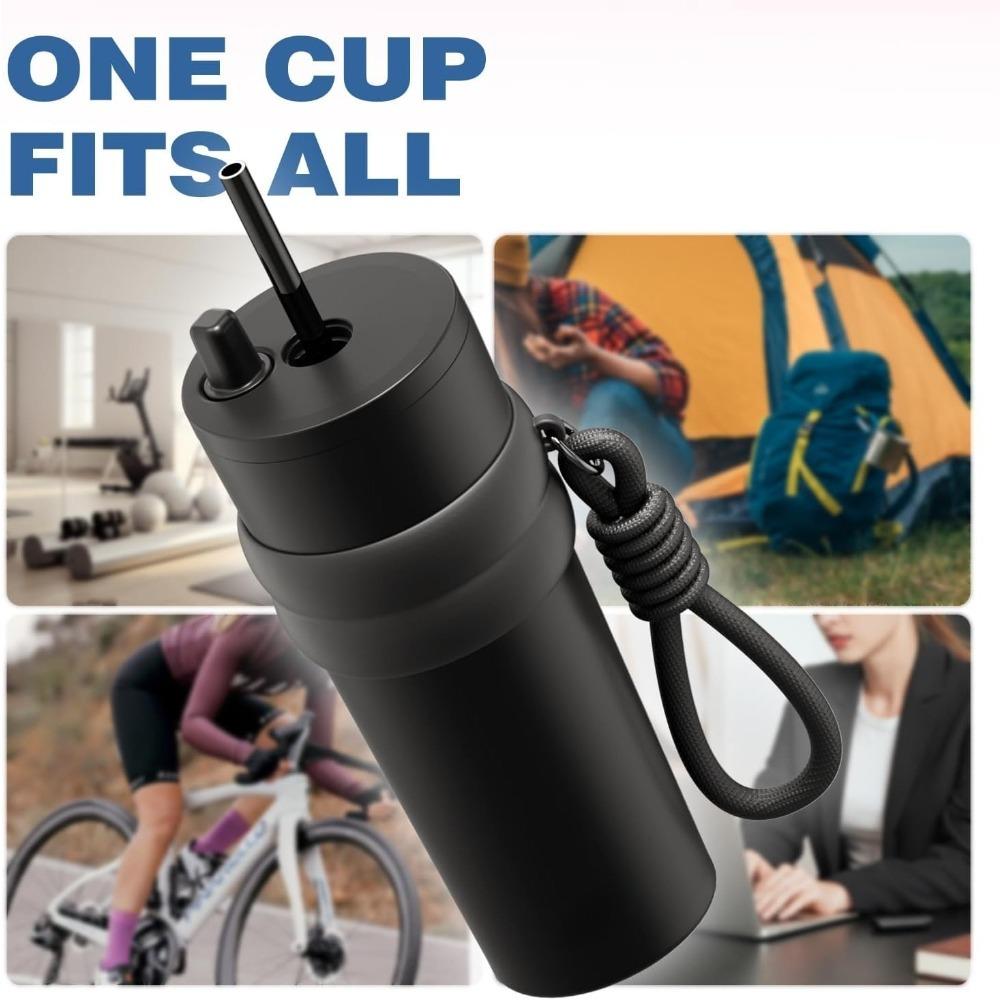 700ml/23oz Travel Thermos with Straw and Leak-Proof Lid, Stainless Steel Metal Water Bottle for Hot and Cold Coffee Drinks