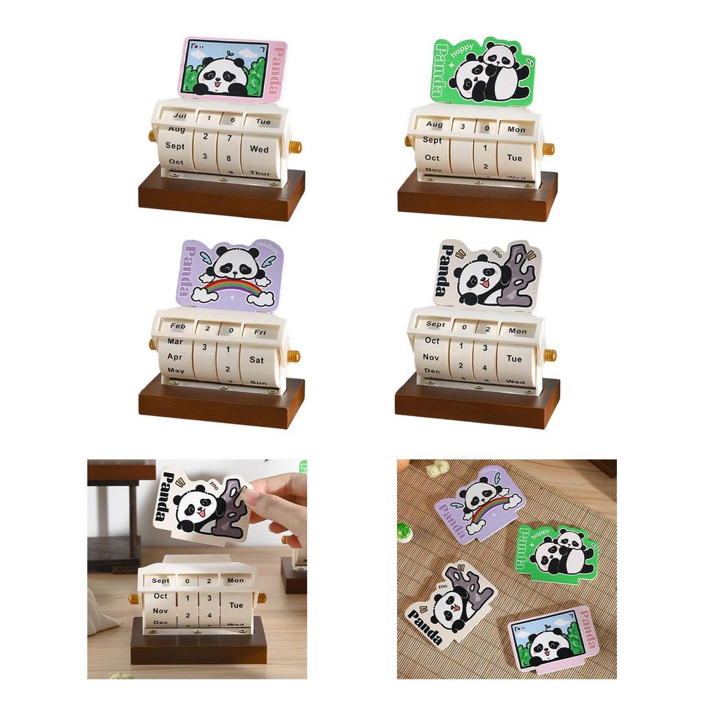 Rotary Perpetual Desk Calendar Gift Reusable School Bedroom Panda Decorative