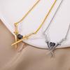 Crossed Swords & Onyx Heart Necklaces For Women Stainless Steel Crossed Swords Necklace Wedding Aesthetic Jewelry Gift