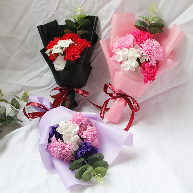 Carnation Soap Flower Gift Set with Five Hydrangeas for Mother's Day & Teacher's Gifts
