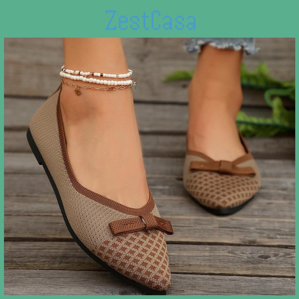 Casual Flat Knot Butterfly Ankle Single Shoes For Women Knitted And Woven Shoes