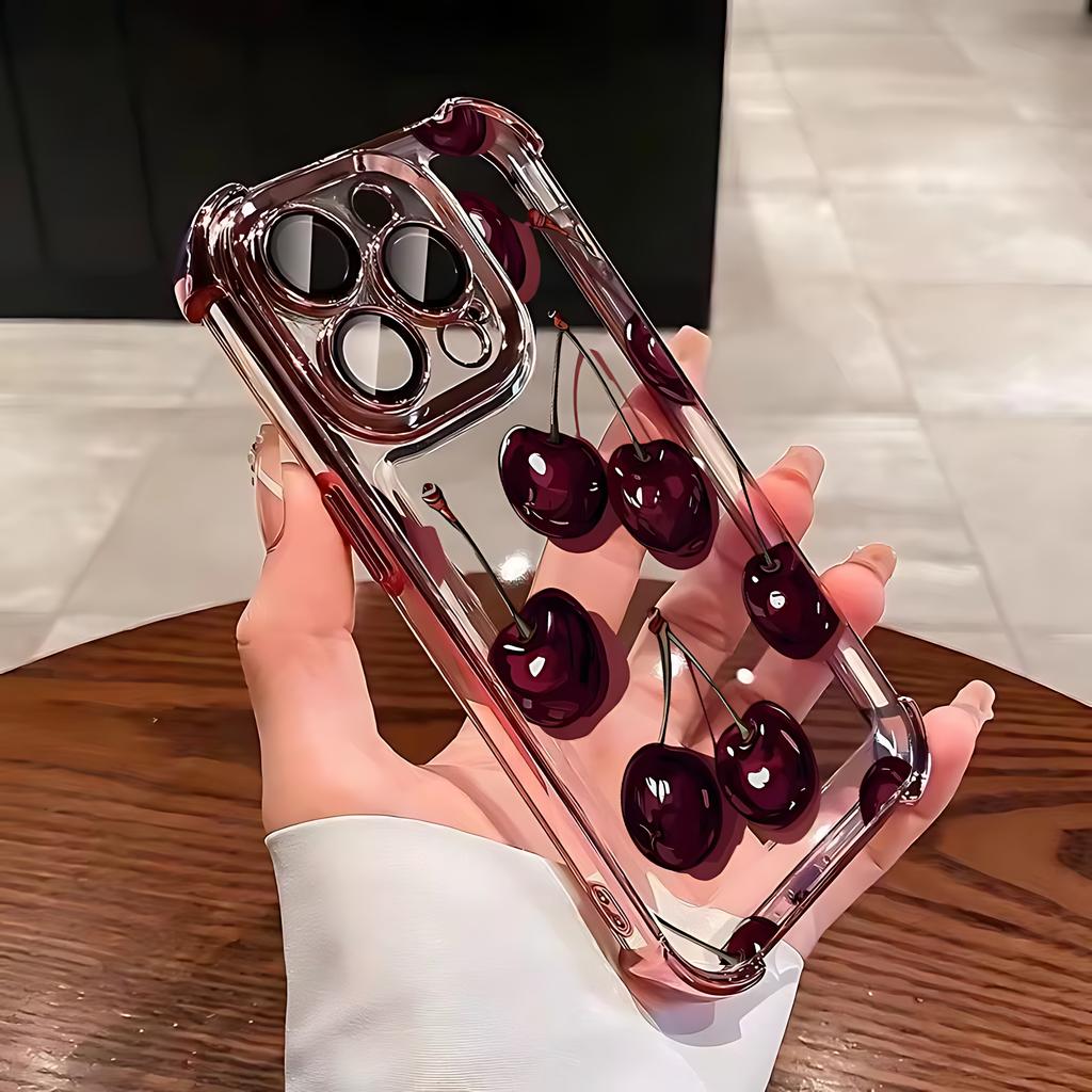 Red Cherry Plating Phone Case For Xiaomi Redmi 15 A3 15C 14C 13C K50 A1 Note 15 14 13 12 12s Pro Plus 4G 5G Anti Fall Airbag