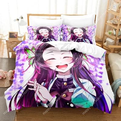 3D-Druck Kochou Shinobu Bettwäsche Anime Demon Slayer Bedrucktes Bettwäsche-Set Bettbezug Kissenbezug Bettwäsche-Set Leinenlaken Bettdeckenbezug