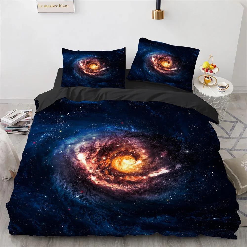 Galaxy Planet King Queen Duvet Cover Universe Sky Bedding Set 3D Blue Earth Outer Space Astronomy 2/3pcs Polyester Quilt Cover