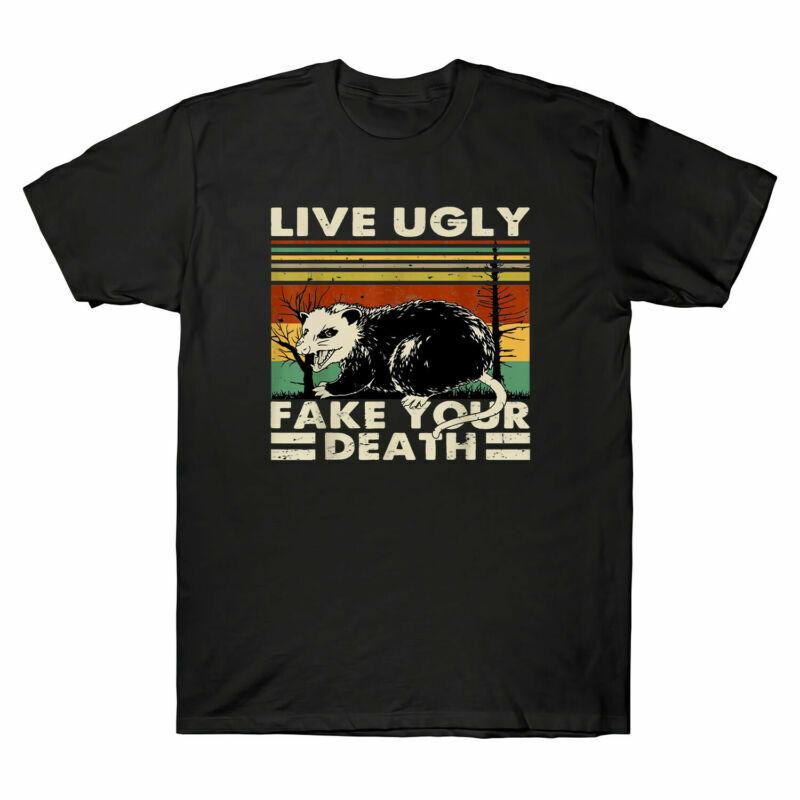 Live Ugly Fake Your Death Angry Opossum Funny Ugly Cat Vintage Men s T-Shirt Unisex T-Shirt XXXXL