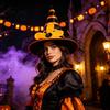 Soft Playful Witch Hat Halloween for Women Girls, Large Striped Wizard Costume with Flower Accessories, Cosplay, Party Festive Parties