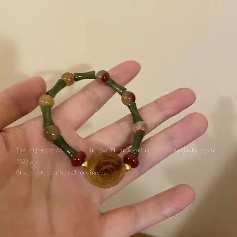 10 Pink Mist Roses, Flower Beaded Bracelet Set, Women's High Sense Summer Bracelet Temperament Versatile Graduation