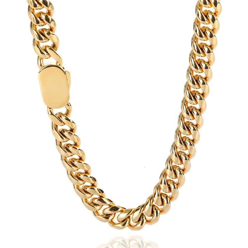 Custom Logo 12MM Cuban Link Necklace for Men Stainless Steel 18K Gold Hip Hop Chain Fine Jewelry