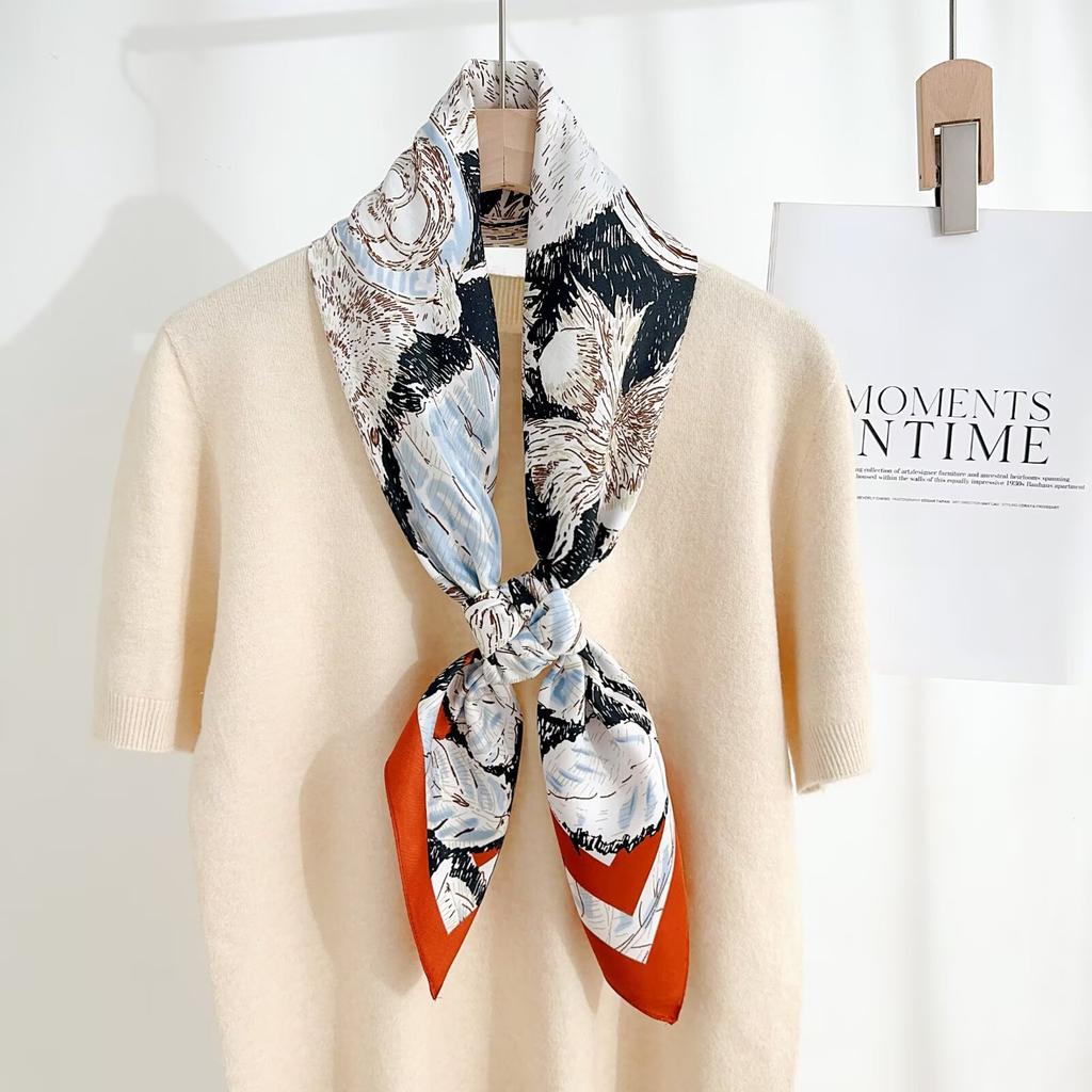 New printed twill square scarves: versatile scarves for travel and the workplace, including professional neckerchiefs