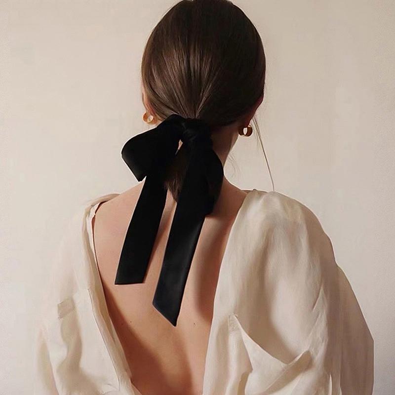 Fashion Black Velvet Bow Hair Ribbon Scrunchie For Women Girl Elastic Hair Tie