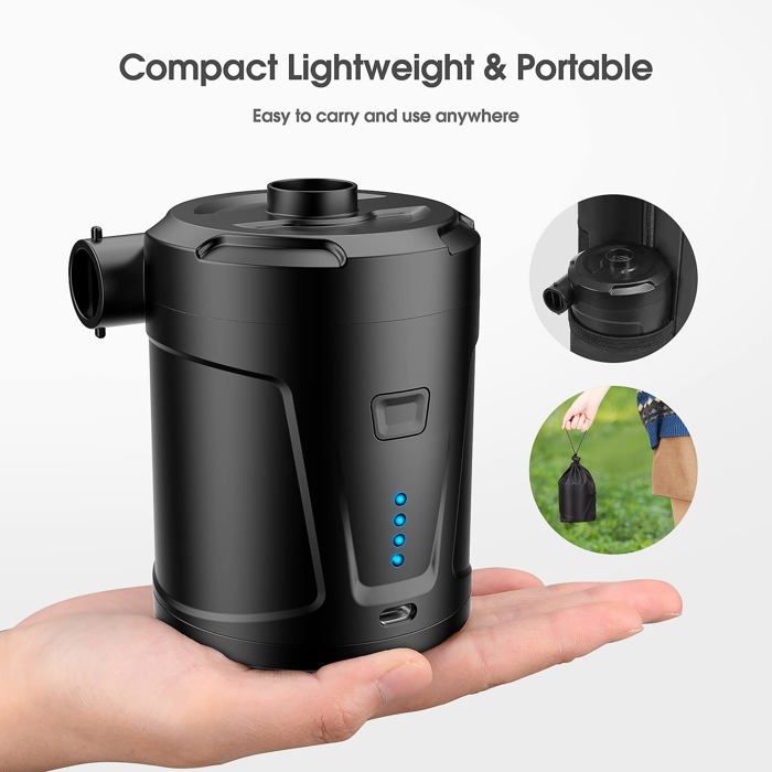Gonfleur portable - AIMOONSA - Modèle 5200 mAh - 300 L/min - Batterie rechargeable - 3 buses