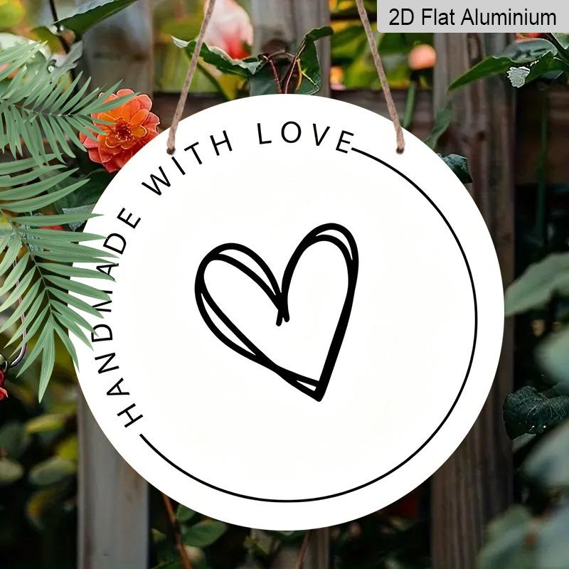 2D Flat Retro Aluminum Wall Stickers in Various Sizes. "Handmade with Love" Themed Wall Hangings with A Minimalist Heart-shaped Design Perfect for