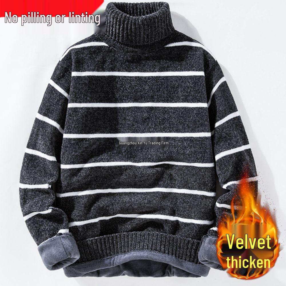 Men's Thick Velvet Chenille High Neck Sweater - Trendy, Loose Fit, Warm Solid Color Knit for Autumn/Winter