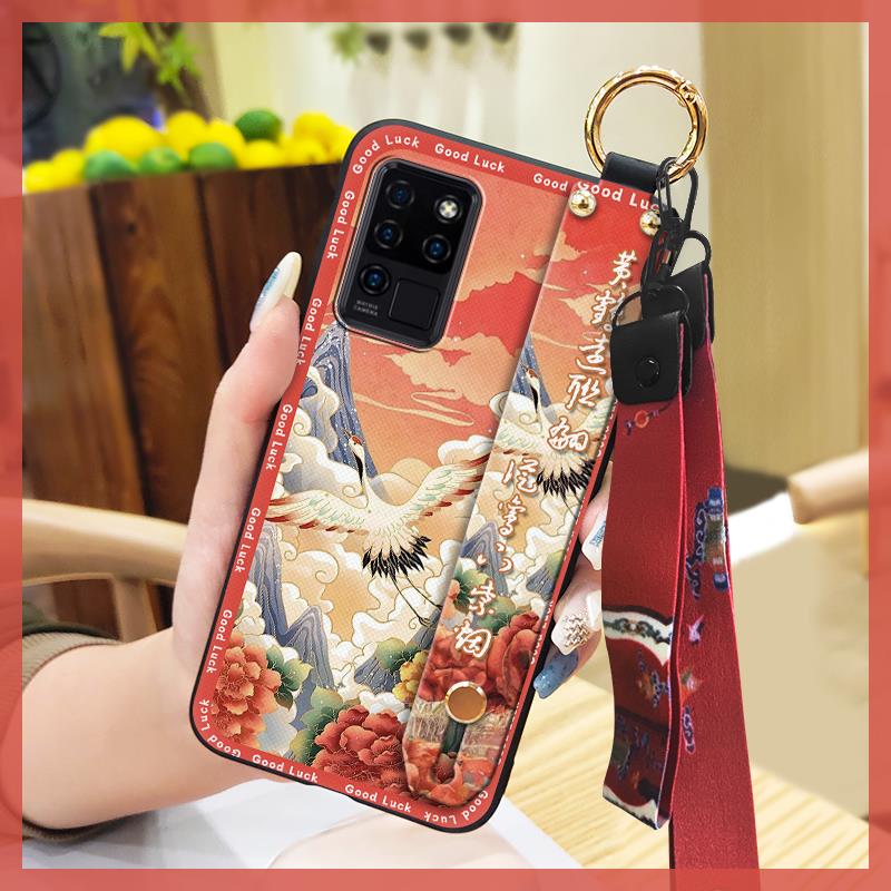 Fashion Lanyard Phone Case For Oukitel C21 Wristband Kickstand Elderly Lady Waterproof For Mom Anti-knock Shockproof