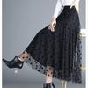 2025 Summer High Waist Polka Dot Floral Mesh Midi Skirt