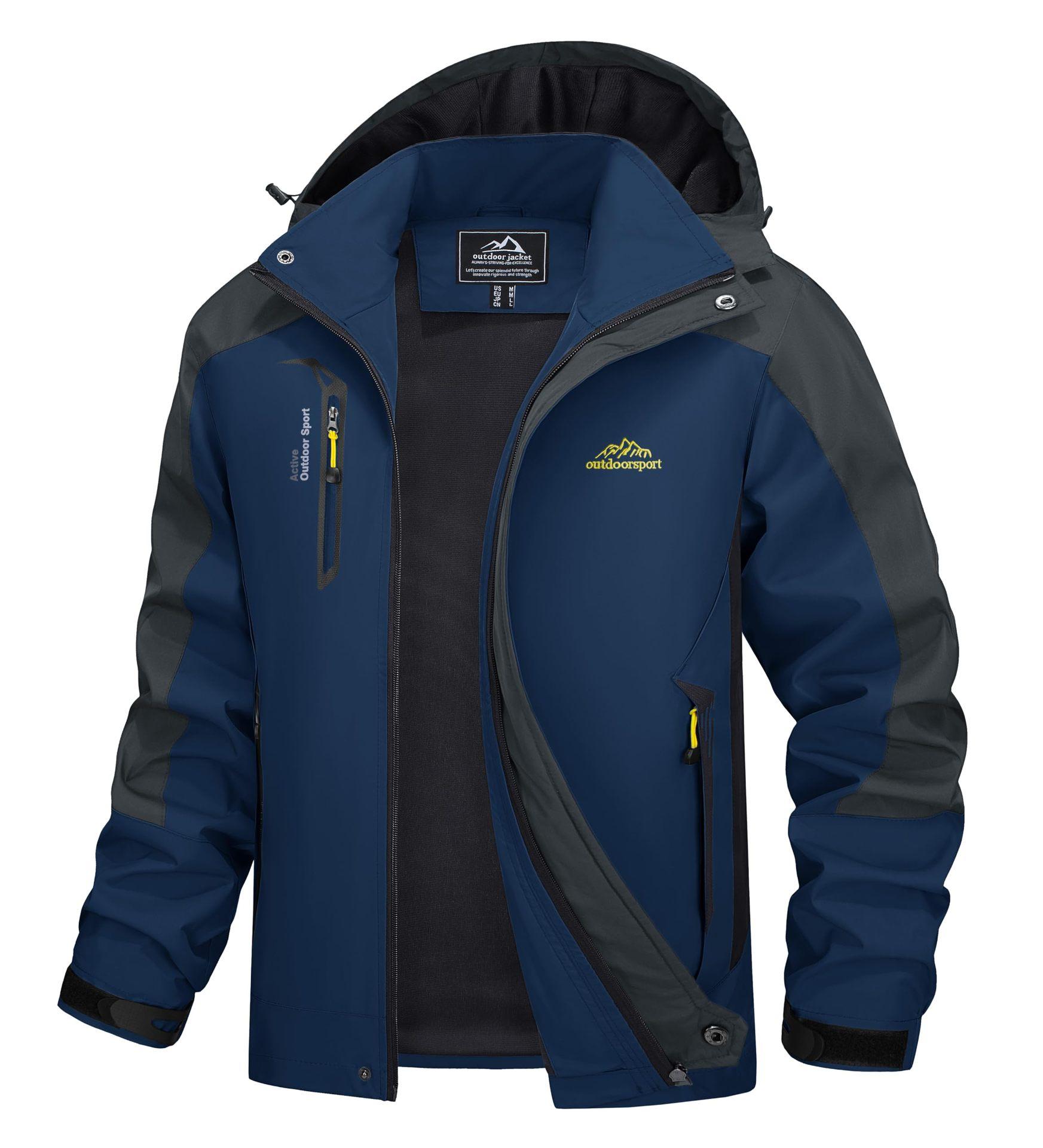 

Демисезонная длинная куртка мужская с капюшоном ветрозащитная водостойкая дождевик ветровка 5 карманов для походов, рыбалки, путешествий 3XL темно-синий