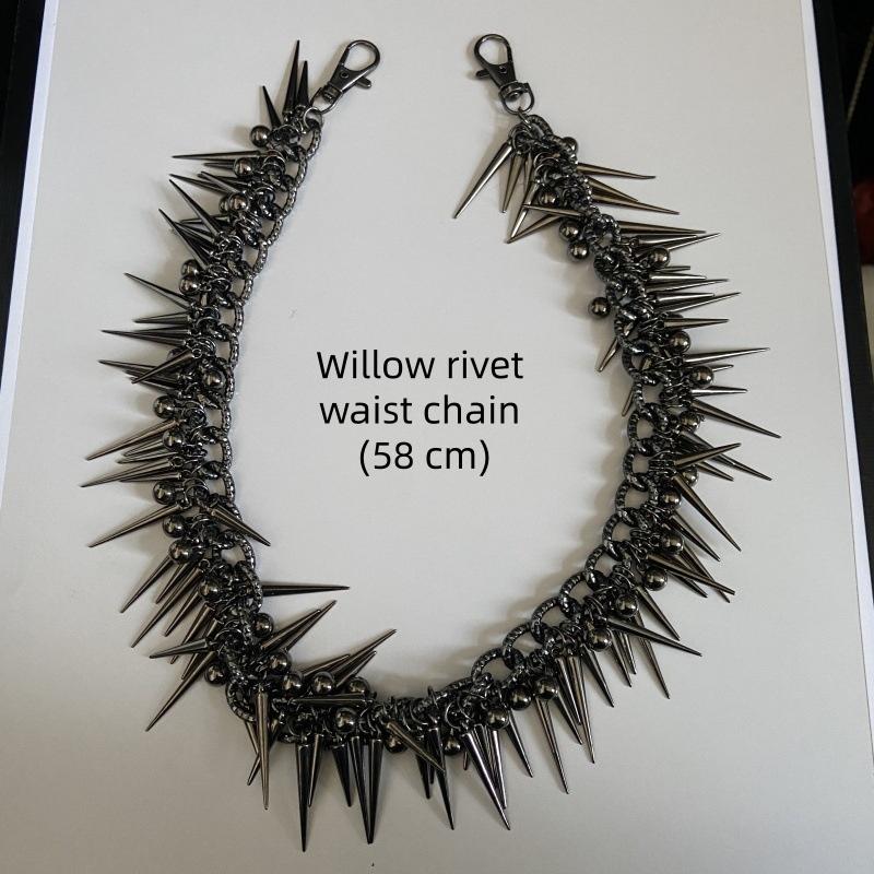 Unique Design Sweet Cool Spicy Girl Style Rivet Round Bead Tassel Necklace Waist Chain Women'S Personality Niche Design Jewelry