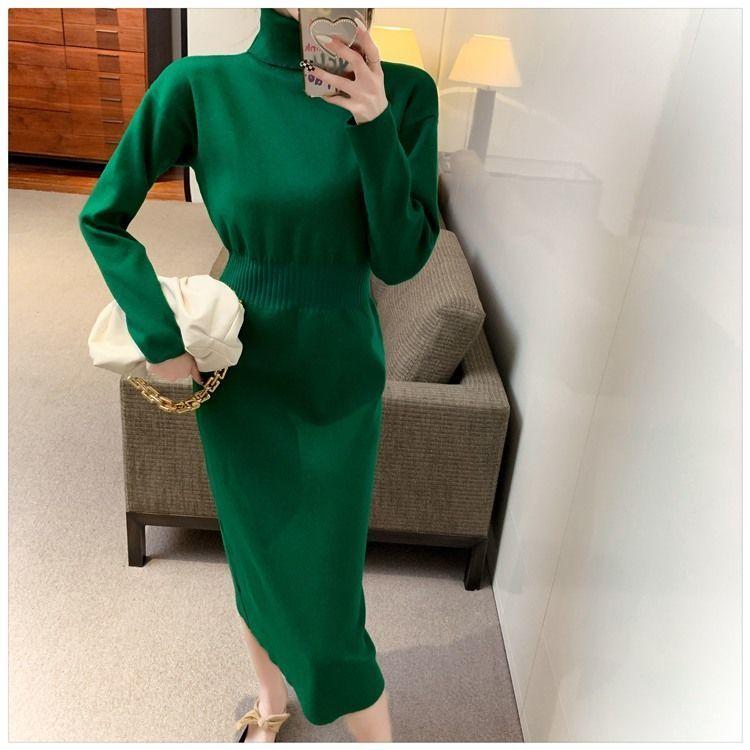 

Элегантное и теплое трикотажное платье с длинными рукавами и завязкой на талии для женщин XXL зелёный