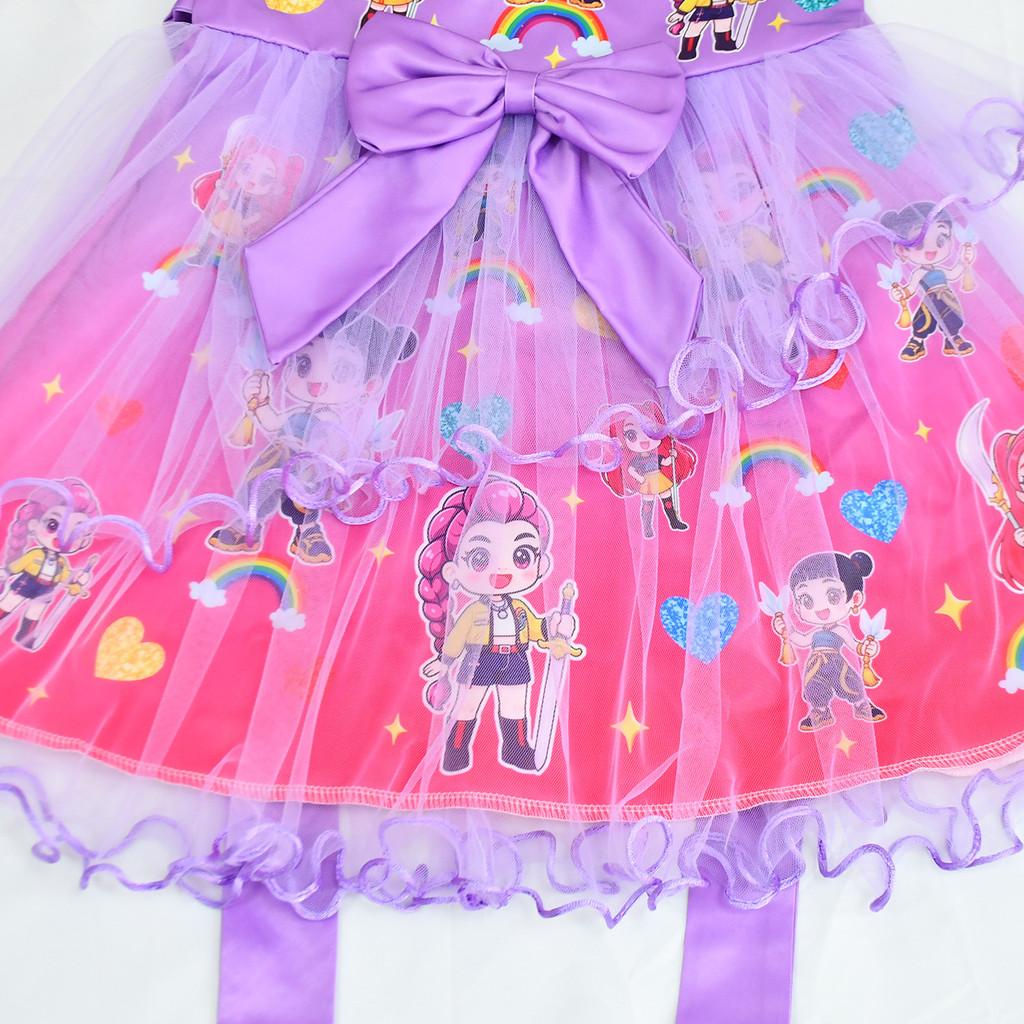 82993 Kid Girls Kpop Demon Hunters Sleeveless Bow Mesh Dress