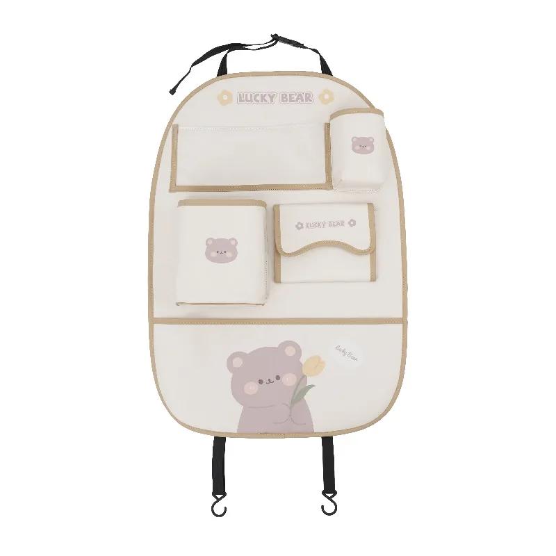 Cute Cartoon Car Seat Back Storage Bag Bear Bunny Multifunctional Car Back Seat Anti-Dirty Anti-Kick Storage Pad Car Accessories