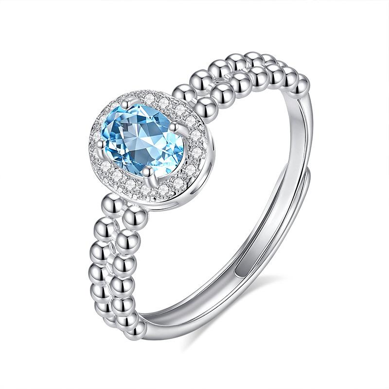 Fashion High Sense Oval Geometric Opening Ring S925 Silver Natural Stone Daily Commuting Simple Light Luxury Ring